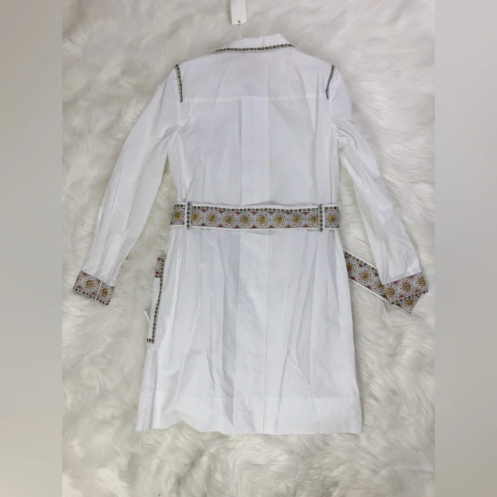 NWT $558 Tory Burch Jayne Long-sleeve Embroidered Belted Tunic Dress